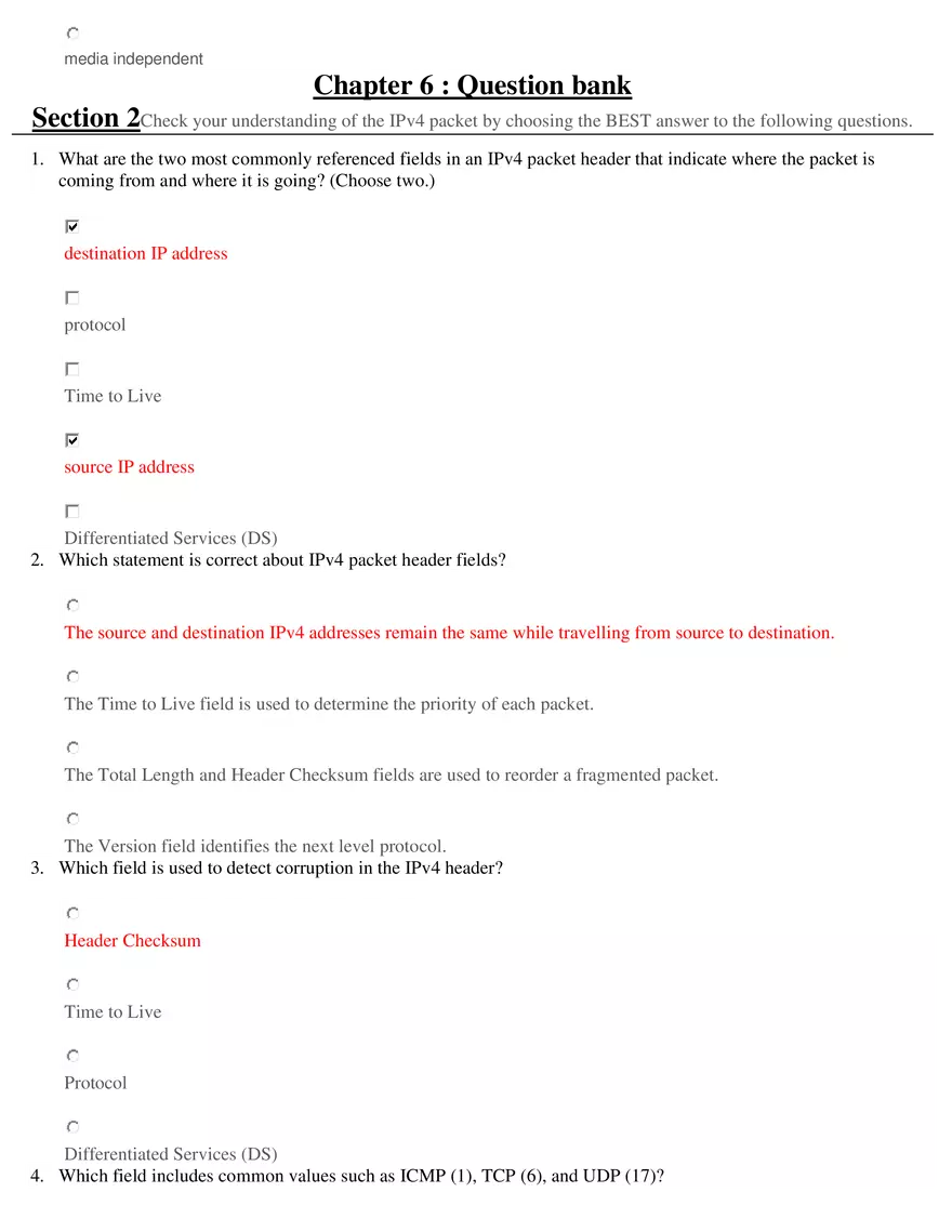 Network Layer Characteristics Question Bank - Page 2