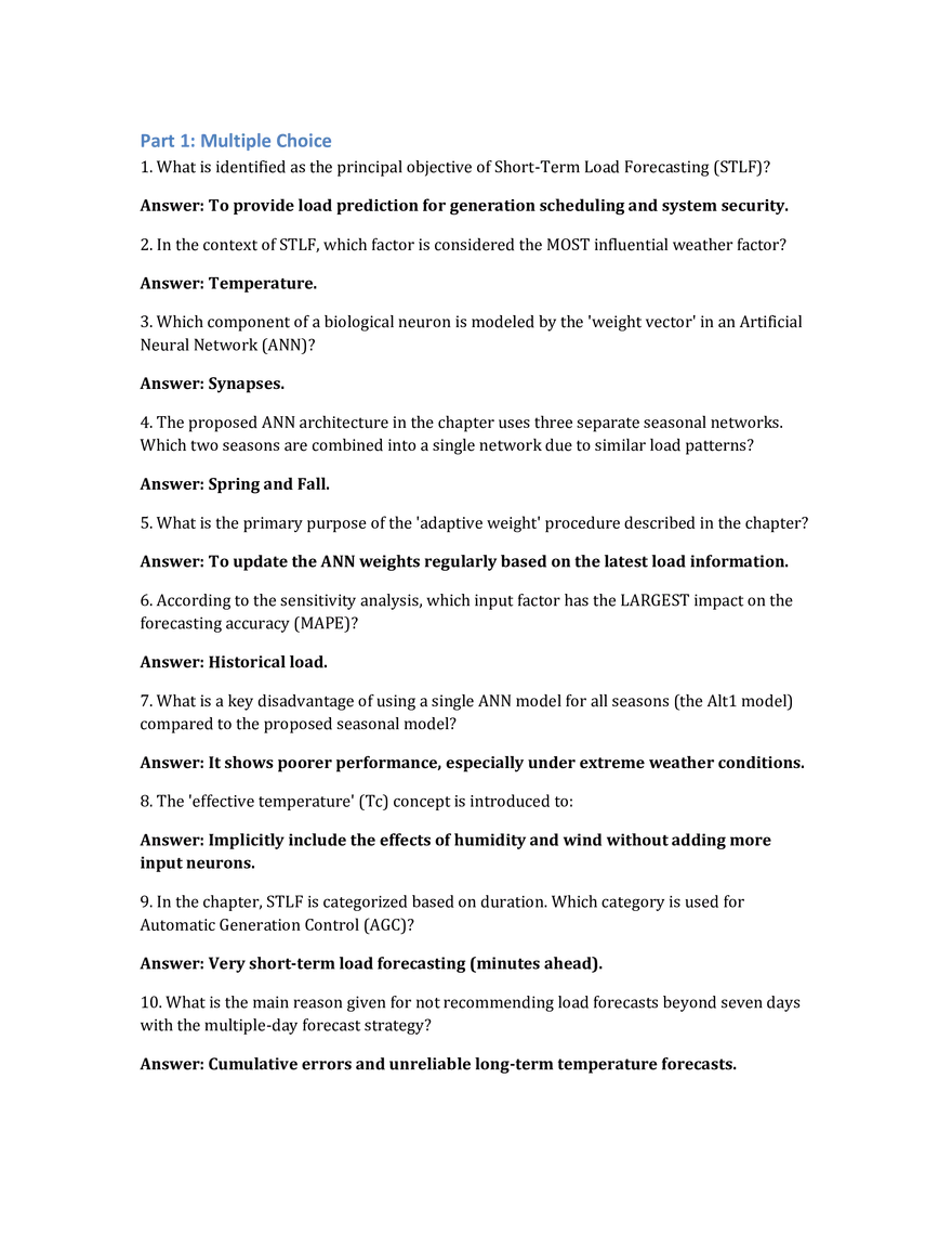 Short-Term Load Forecasting Questions and Answers - Page 1