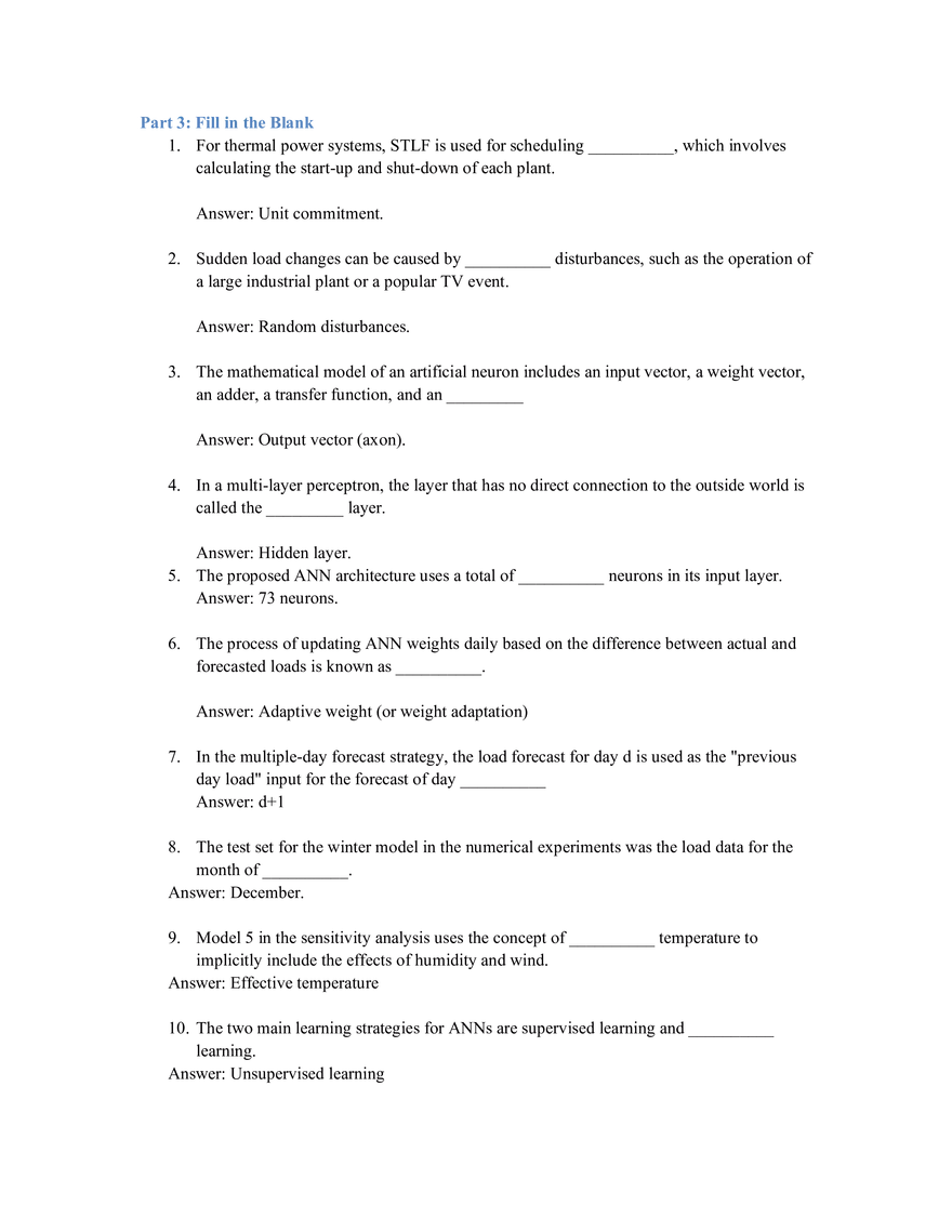 Short-Term Load Forecasting Questions and Answers - Page 3