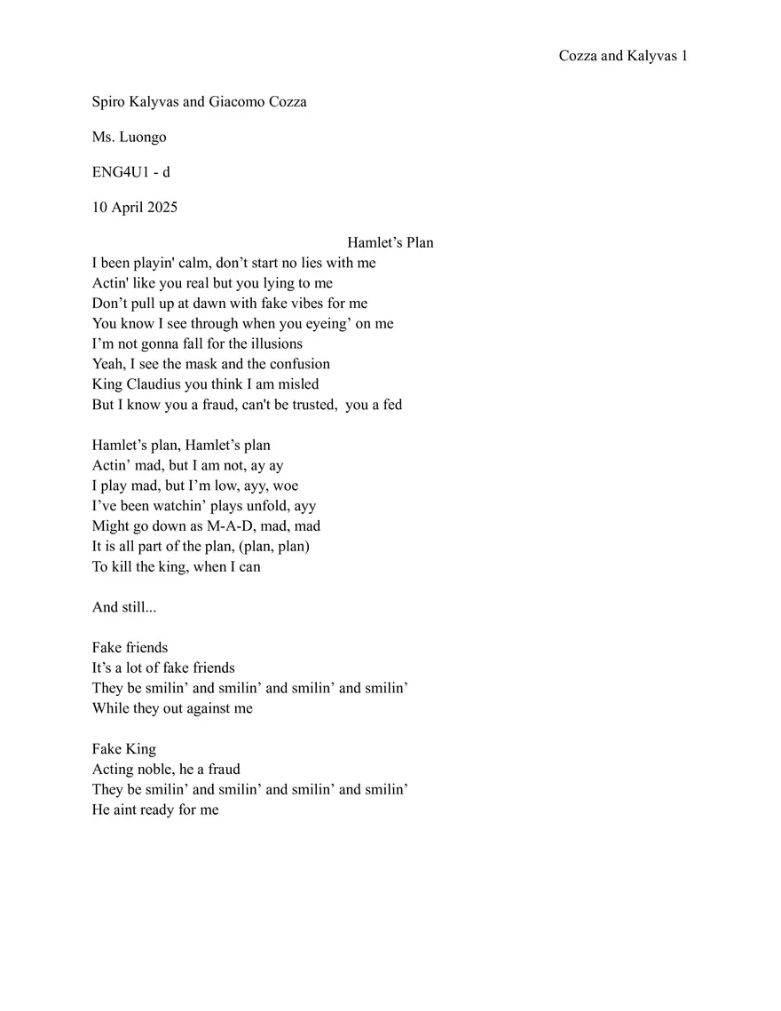 Spiro Kalyvas and Giacomo Cozza - Singing Hamlet's Praise - Page 1