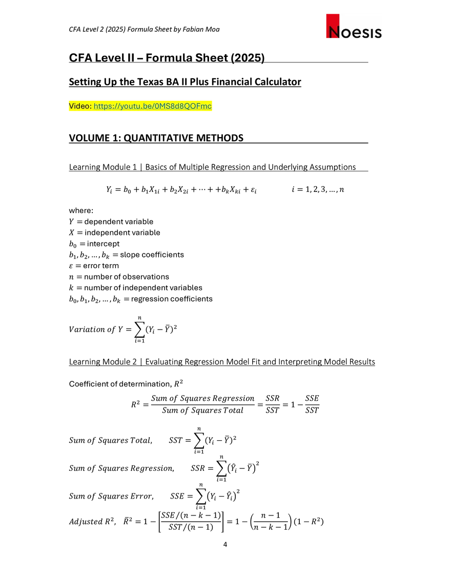 CFA Level II Formula Sheet 2025 by Fabian Moa - Page 24