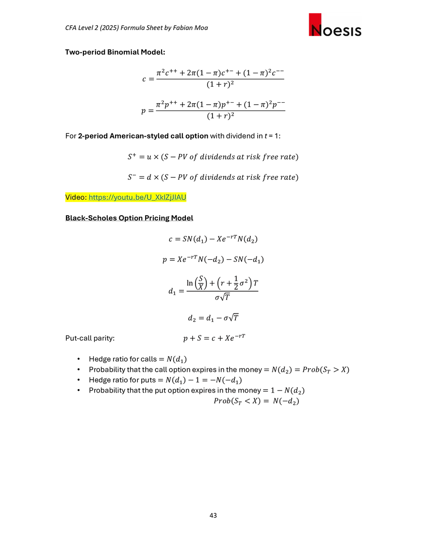 CFA Level II Formula Sheet 2025 by Fabian Moa - Page 38