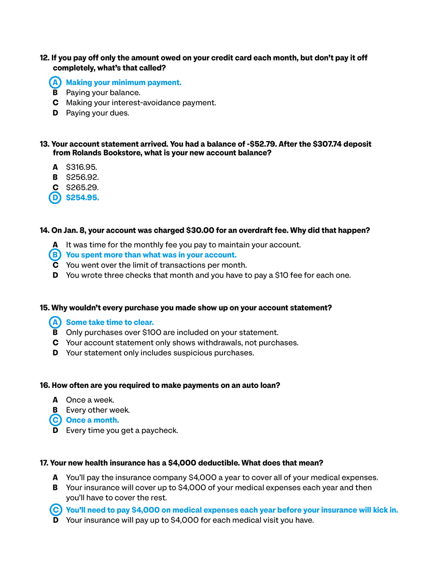 Pre and Post Test Budgeting Basics Answer Key - Page 3