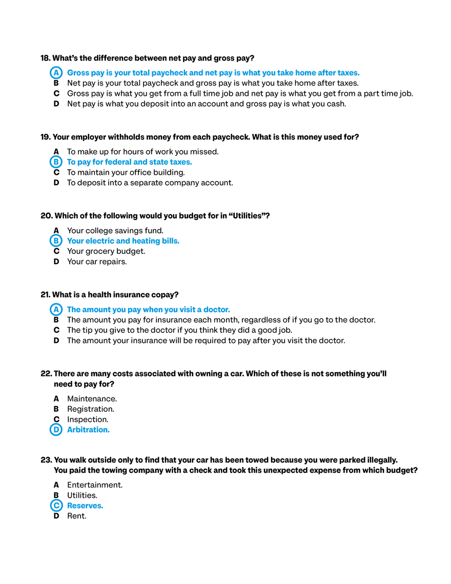 Pre and Post Test Budgeting Basics Answer Key - Page 4