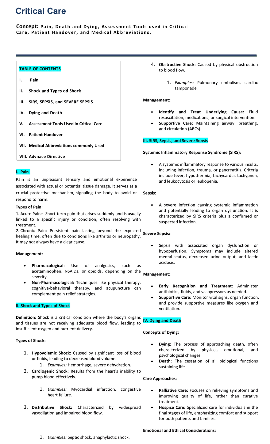 Critical Care - Pain, Death and Dying - Page 1