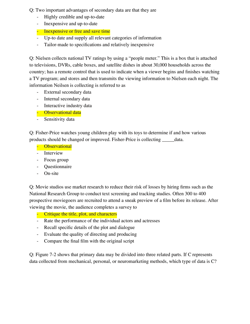 Marketing Fundamentals Midterm Answer Key Part 4 - Page 1