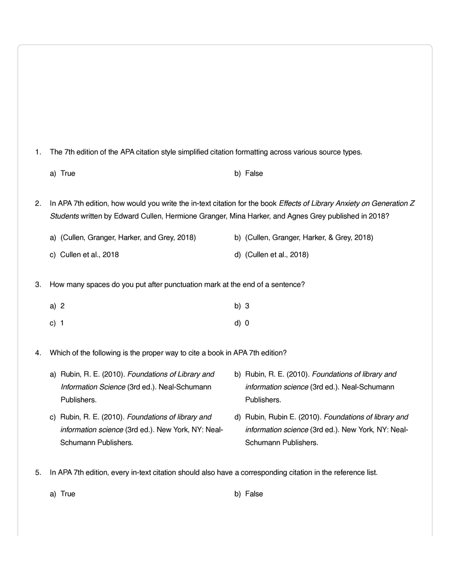 APA 7th Edition Citation Rules Quiz - Page 1