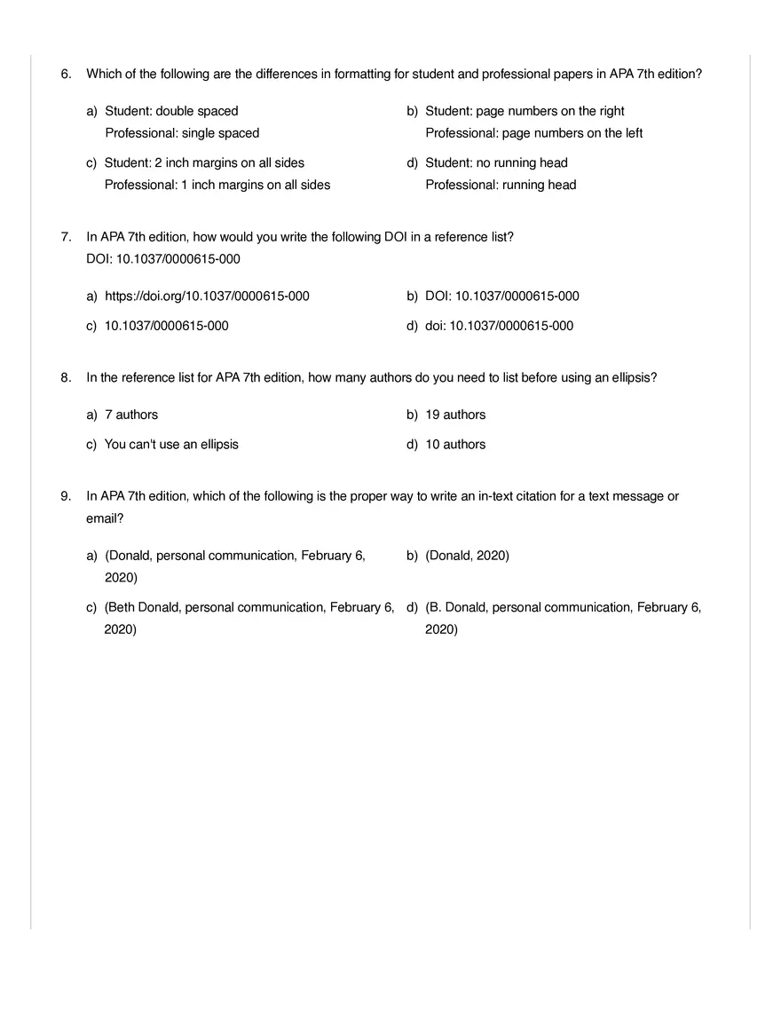 APA 7th Edition Citation Rules Quiz - Page 2