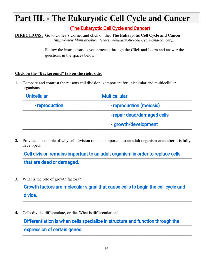 Part III - The Eukaryotic Cell Cycle and Cancer - Page 1