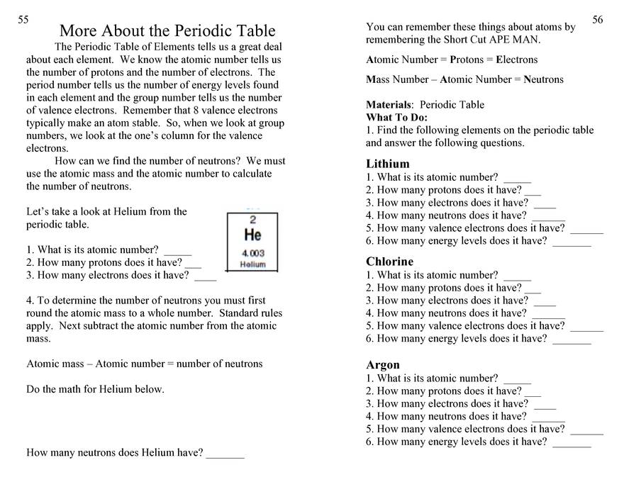 More About the Periodic Table - Page 1