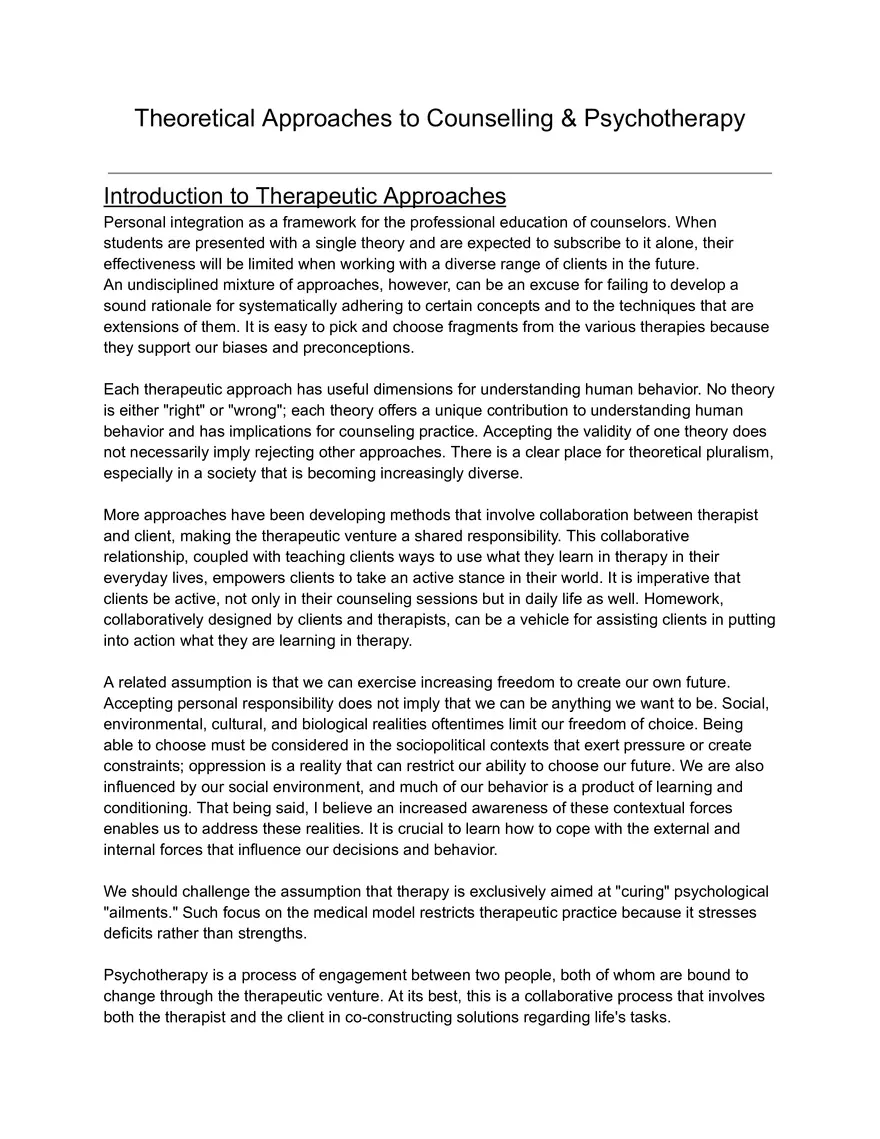Theoretical Approaches to Counselling and Psychotherapy - Page 1