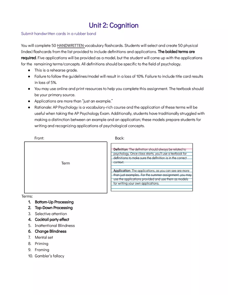 Unit 2 Cognition Guide - Page 1
