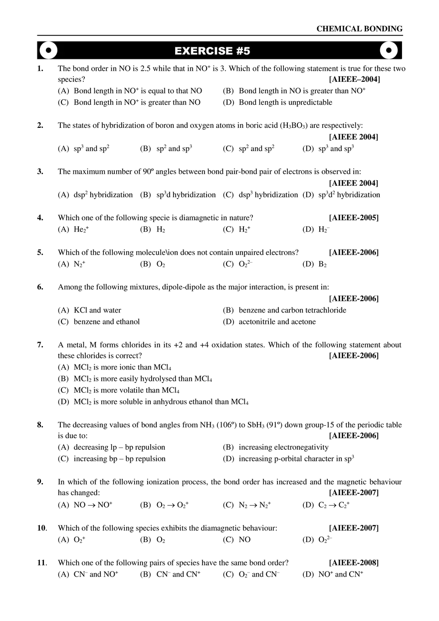 Chemical Bonding Exercise 5 - Page 1