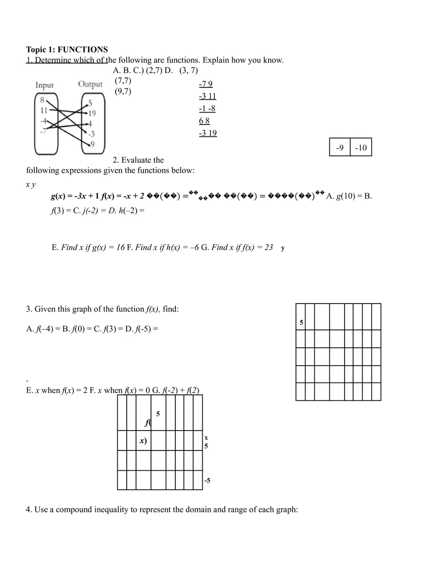 Midterm Review Algebra Functions - Page 1