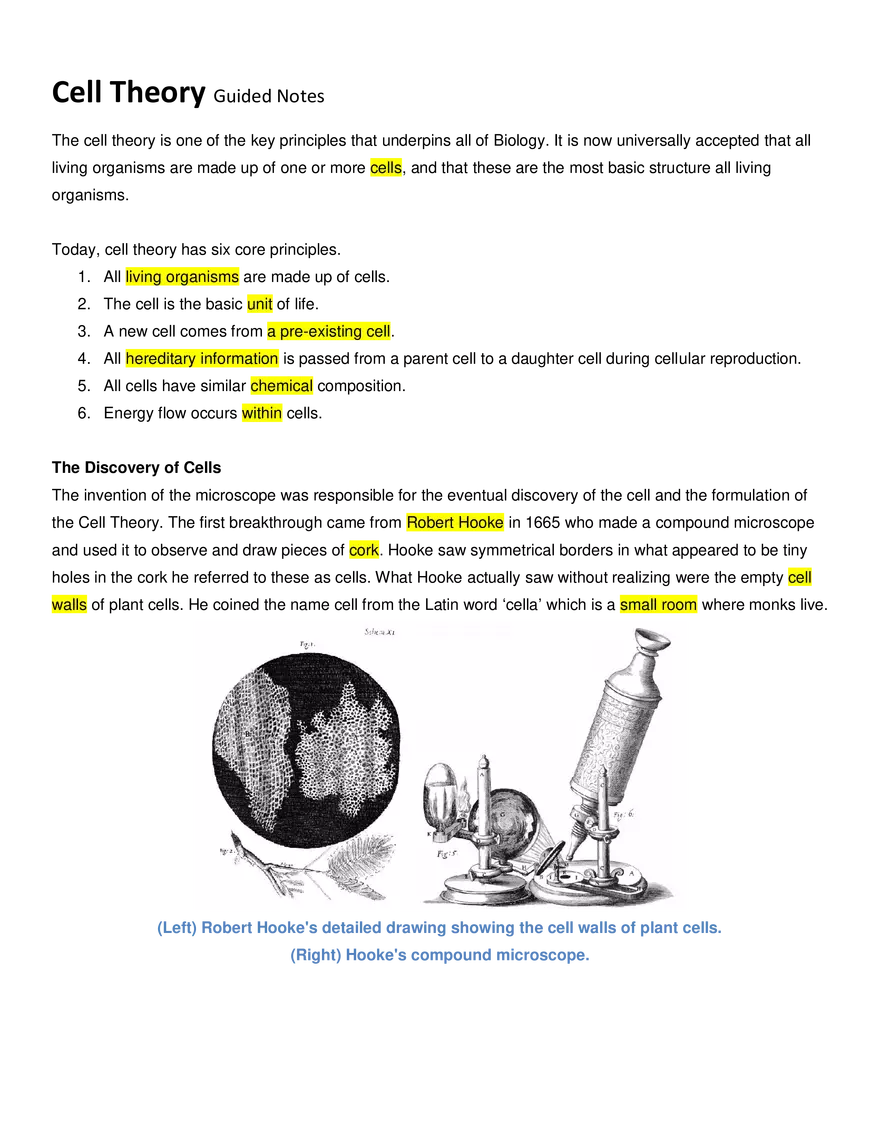 Cell Theory Guided Notes - Page 1