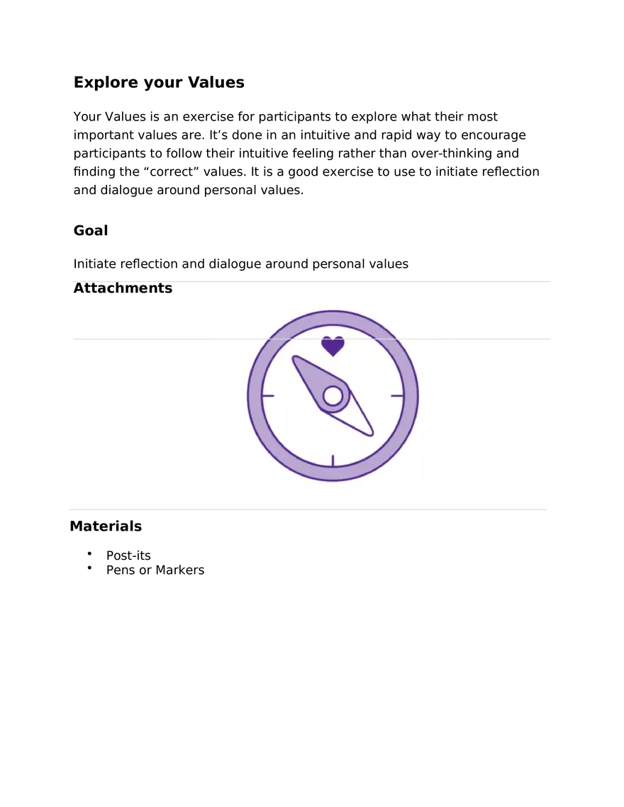 Exploring Personal Values Reflection and Dialogue Exercise - Page 1