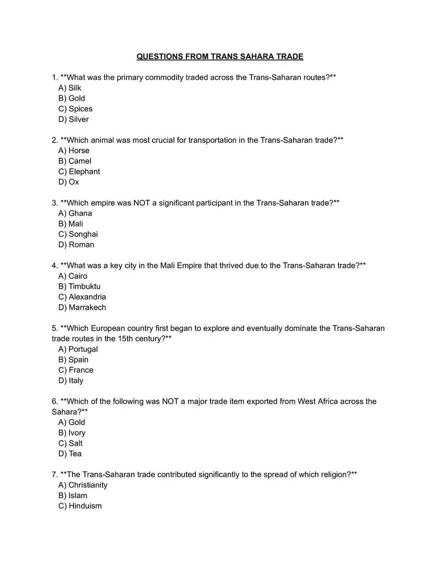 Questions on the Trans-Sahara Trade - Page 1