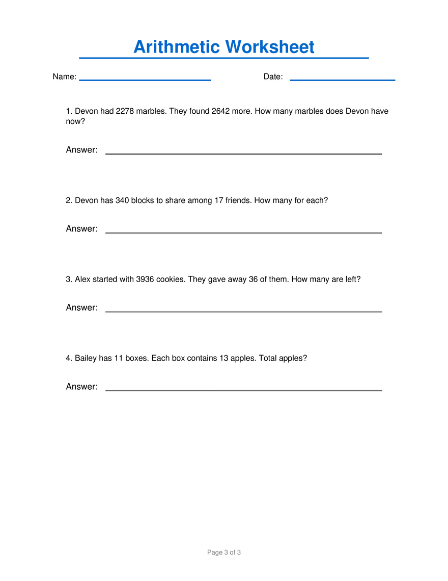 Arithmetic-Worksheet 1 - Page 3