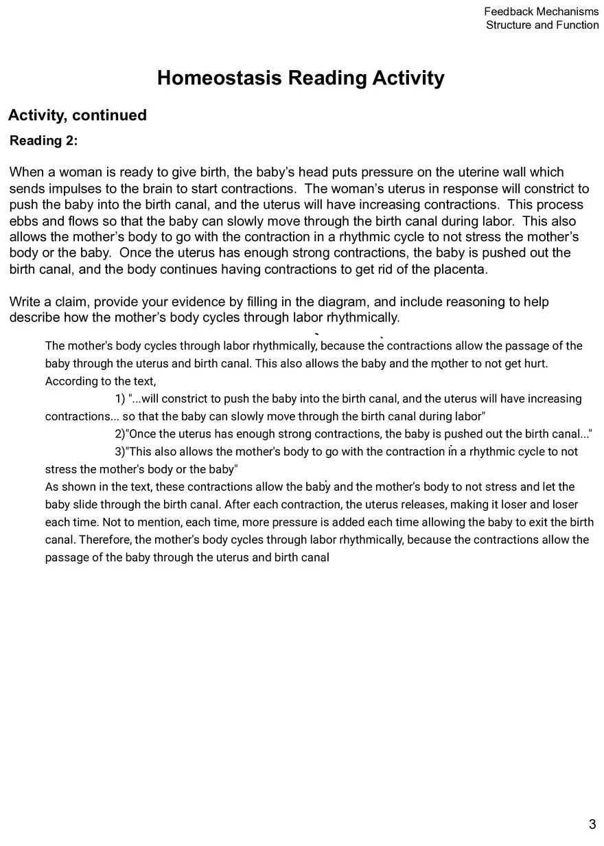 Homeostasis Reading Activity - Page 3