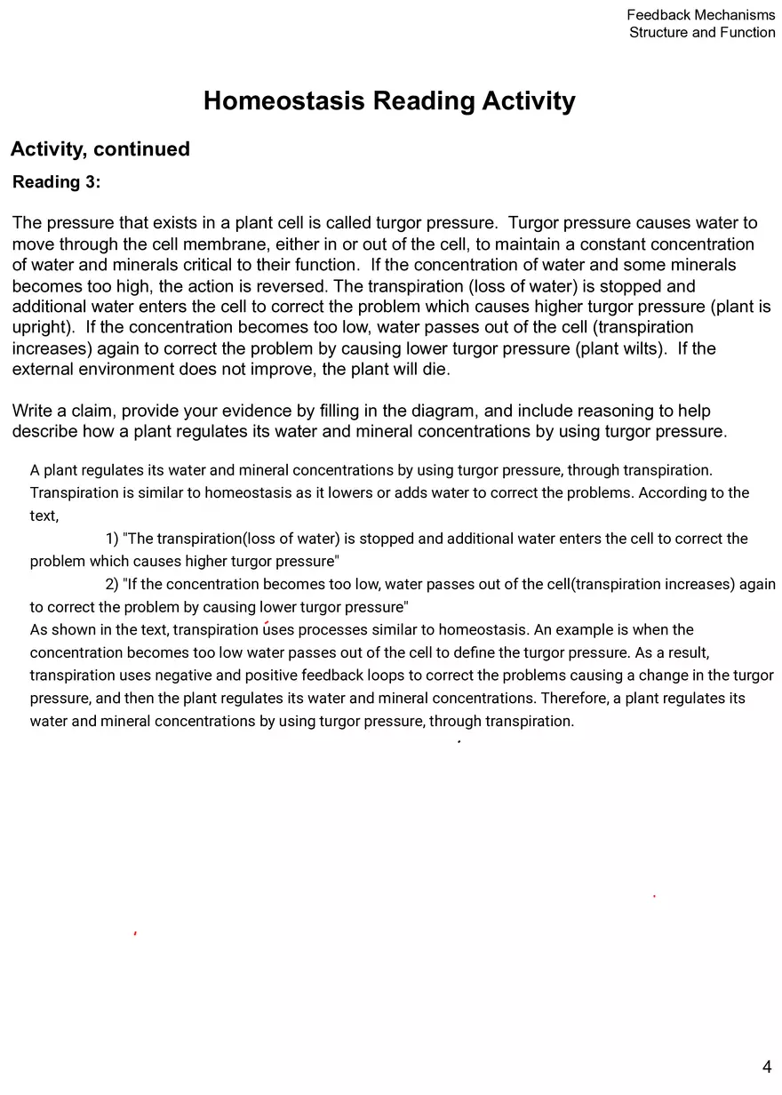 Homeostasis Reading Activity - Page 4