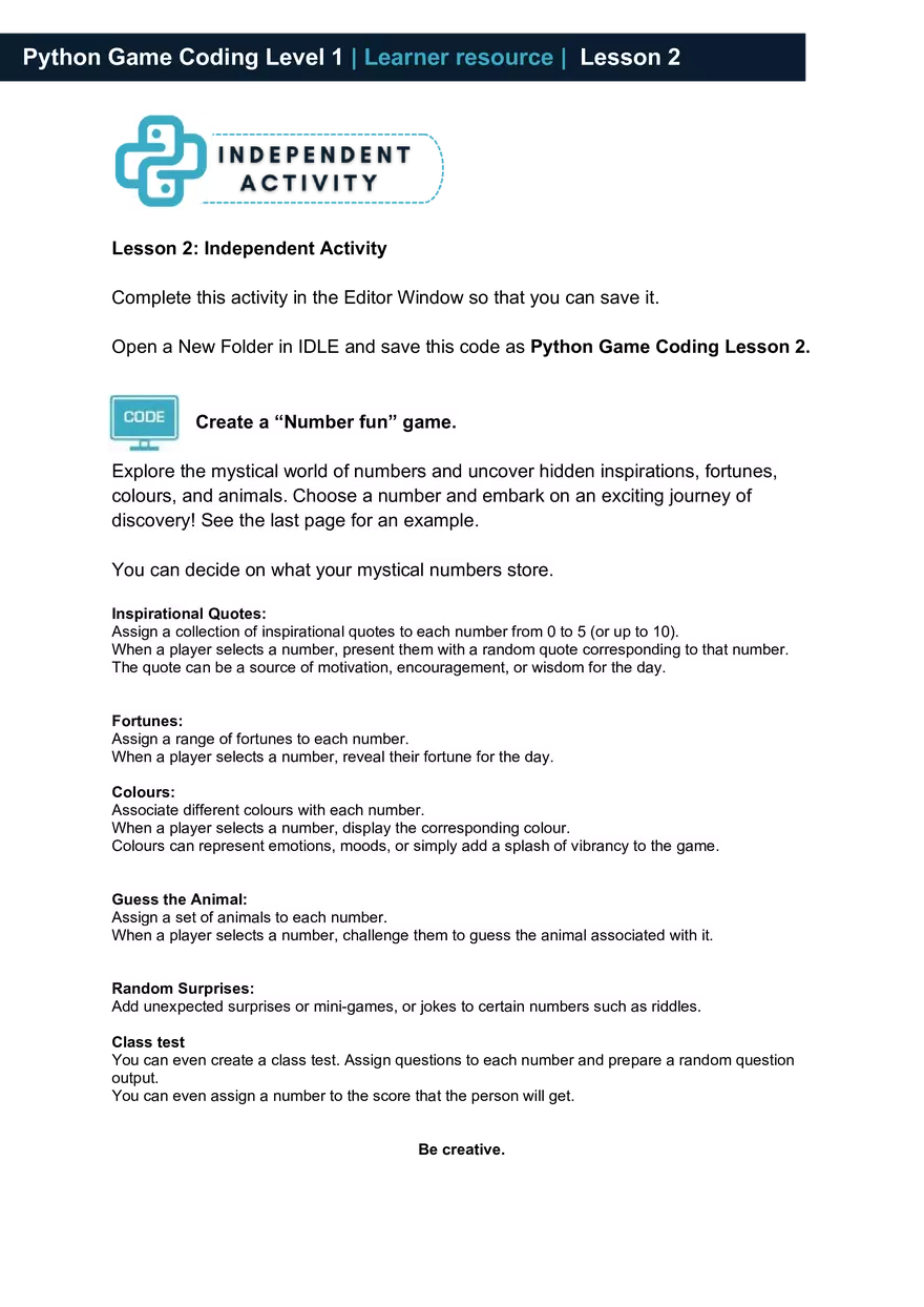 Python Game Coding Level 1 Learner Resource - Page 9