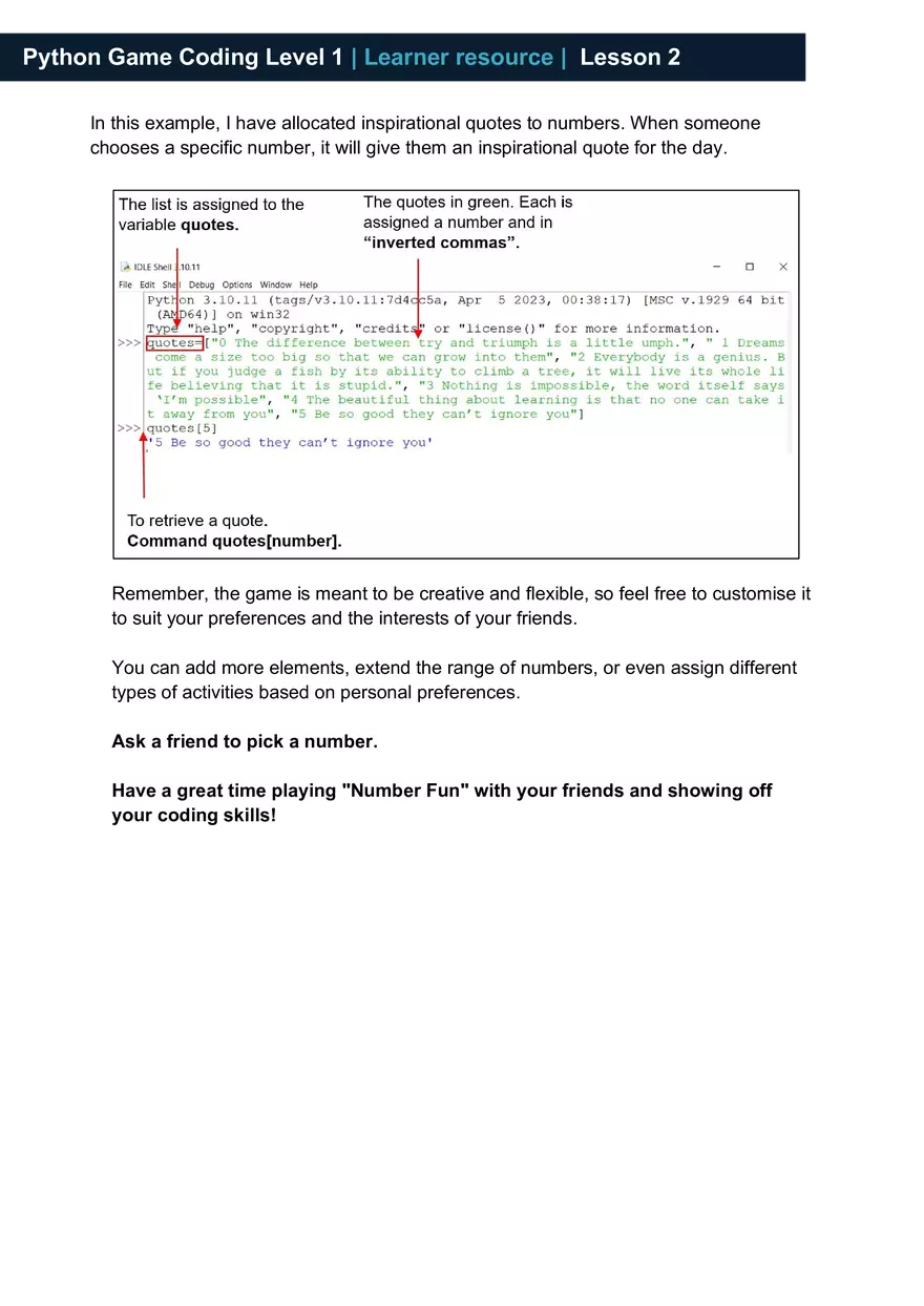 Python Game Coding Level 1 Learner Resource - Page 10