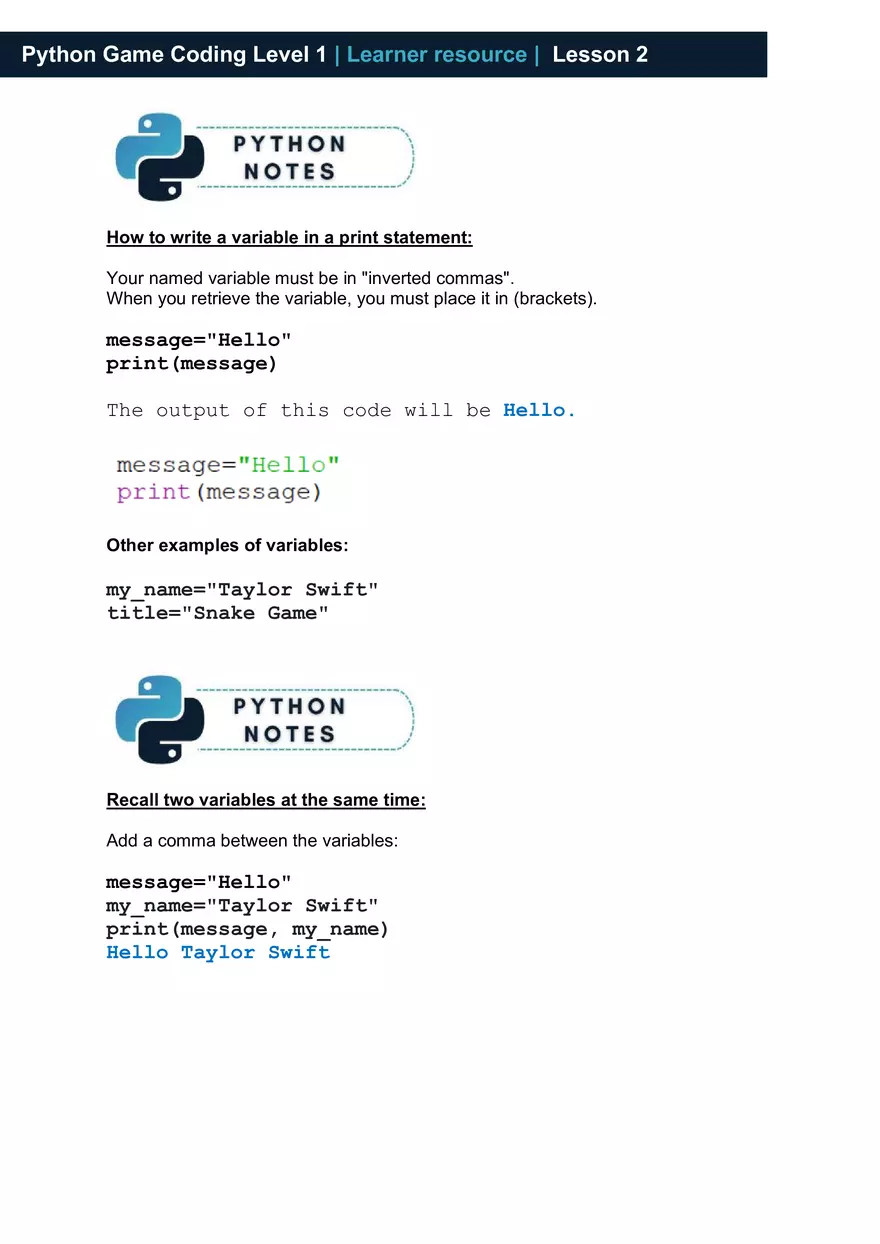Python Game Coding Level 1 Learner Resource - Page 5