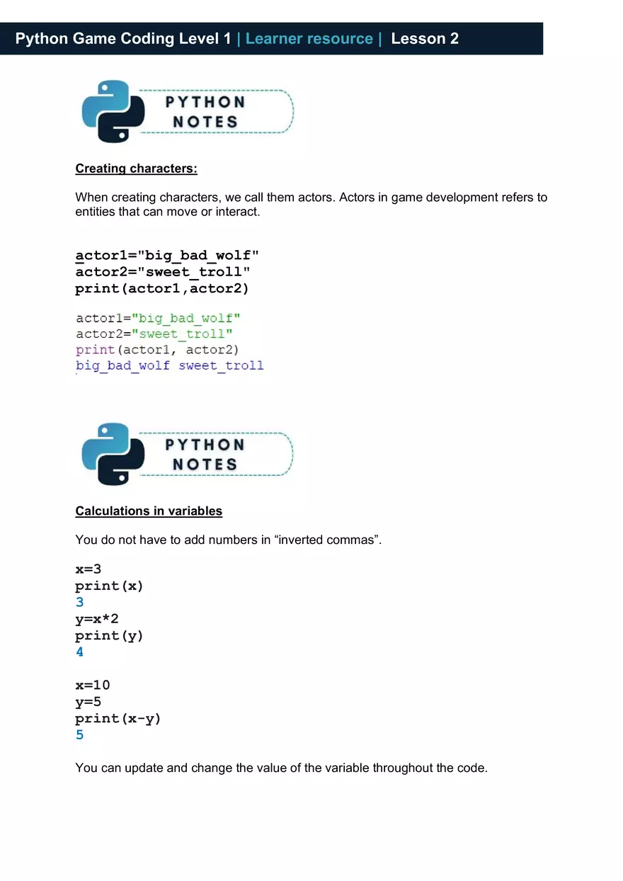 Python Game Coding Level 1 Learner Resource - Page 6