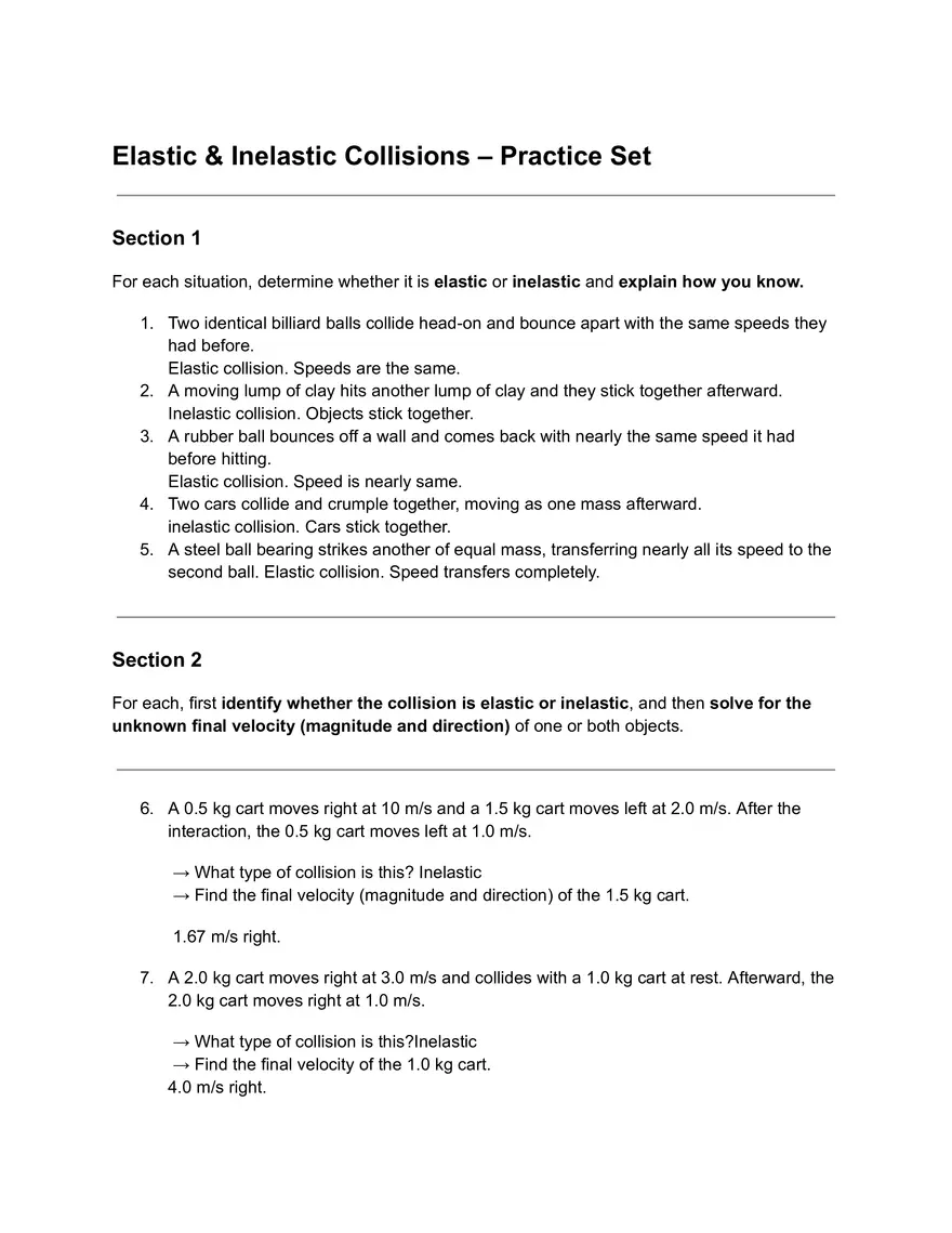 4.6 Elastic Inelastic Practice Problems - Page 1