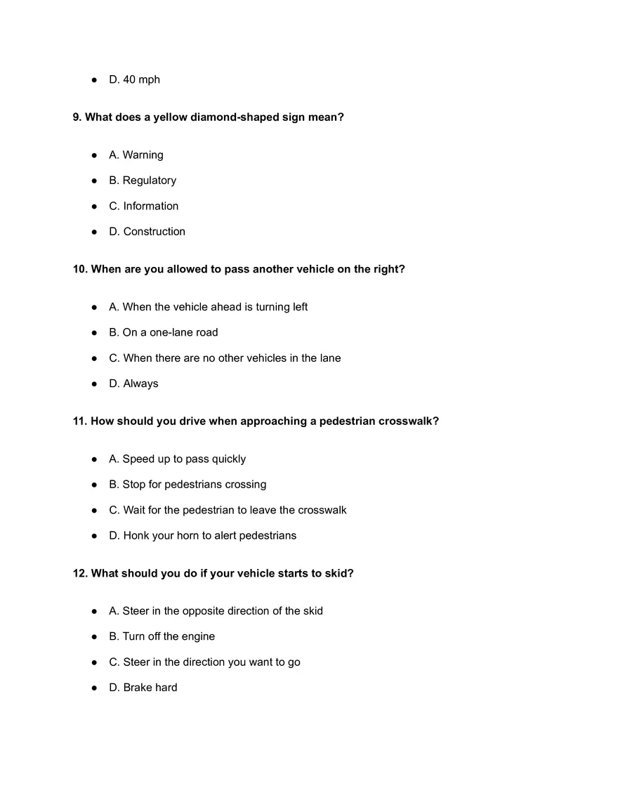 Kansas City DMV Permit Test Practice - Page 3
