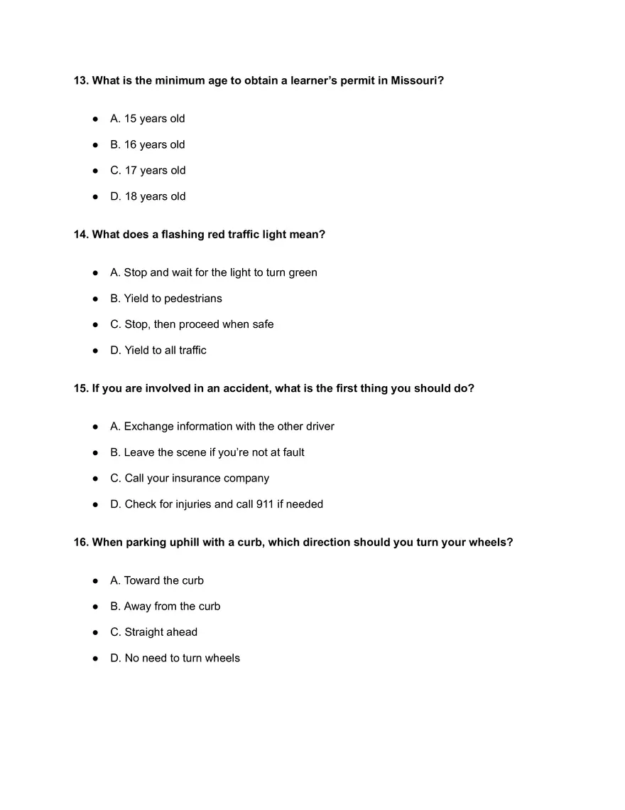 Kansas City DMV Permit Test Practice - Page 4