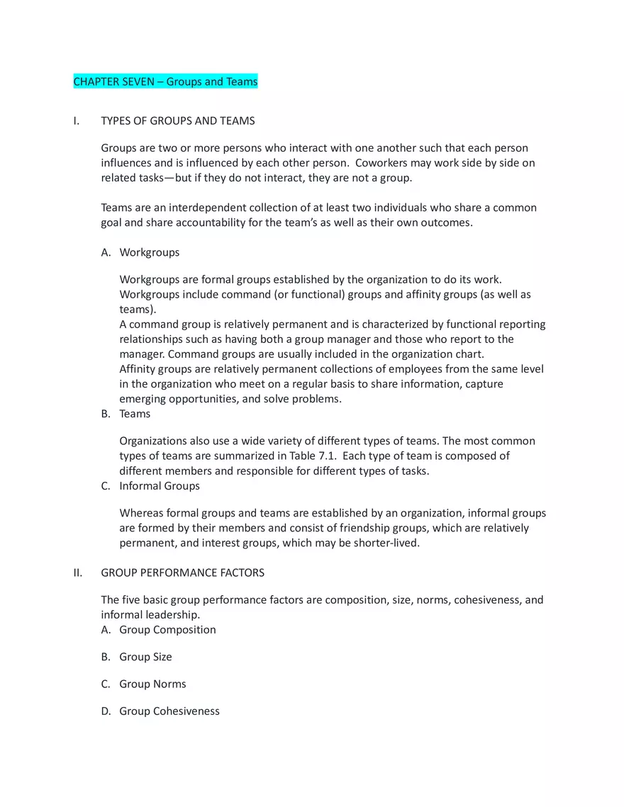 Groups and Teams Types and Characteristics - Page 1