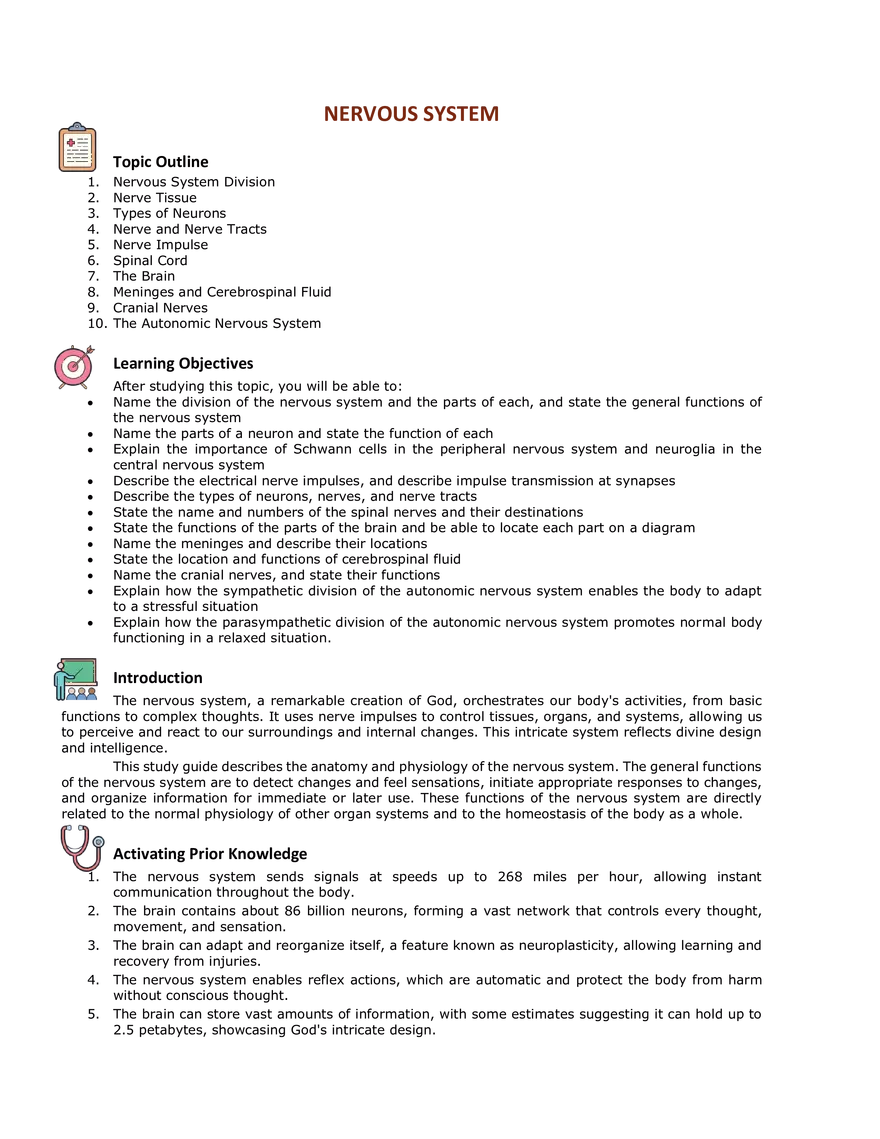 Nervous System Division Study Guide - Page 1