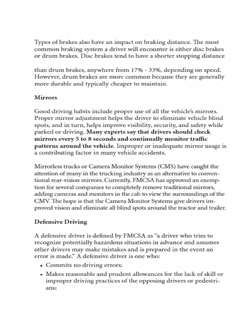 Vehicle Safety Braking and Mirror Use - Page 1