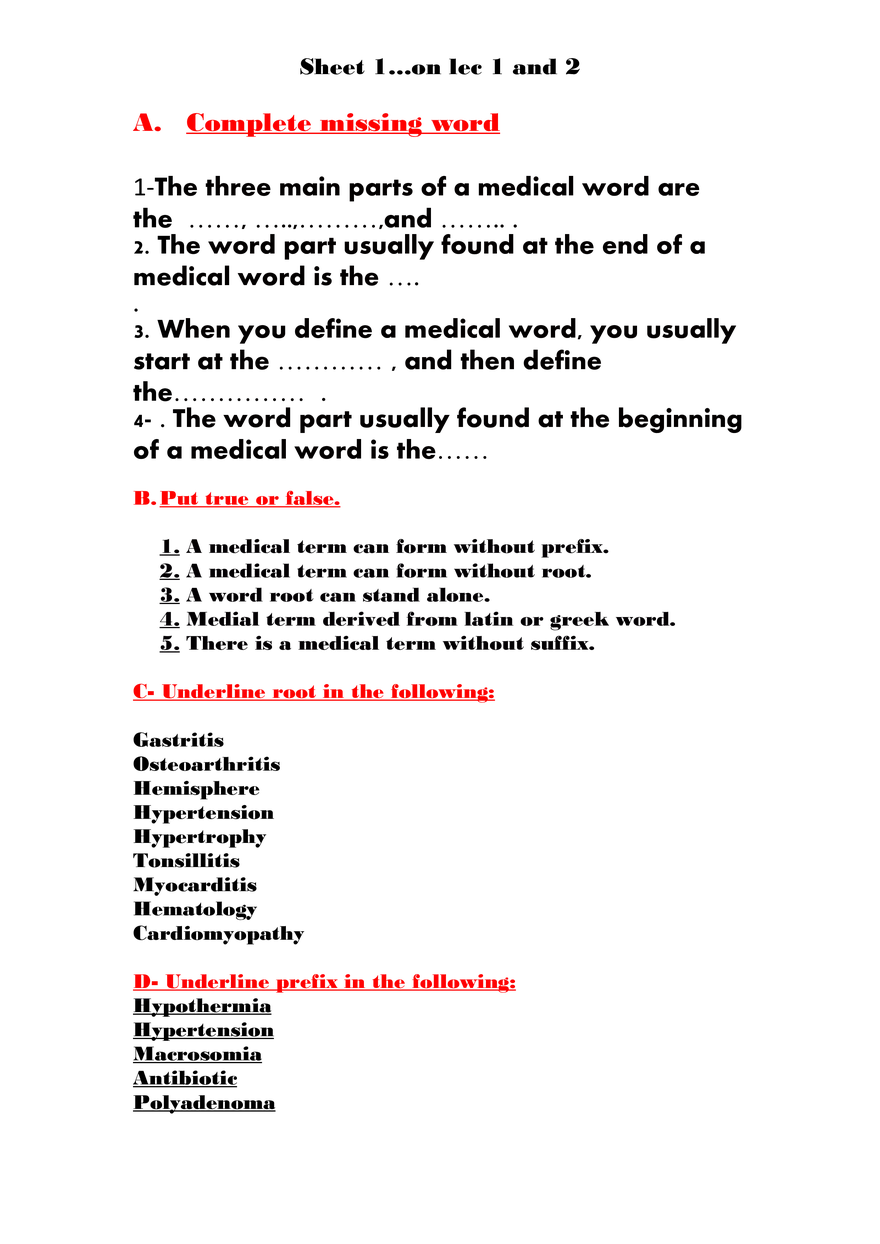 Medical Terminology Basics Structure and Definitions - Page 1