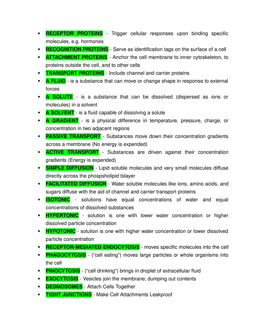 Cell Membrane Components and Transport Mechanisms - Page 1