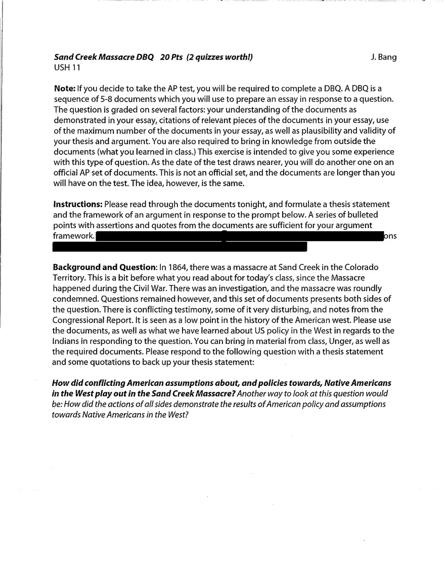 Sand Creek Massacre DBQ 2021 - Page 1