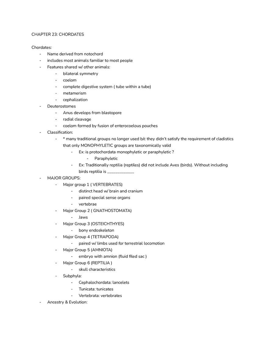 Chordates - Characteristics and Classification - Page 1