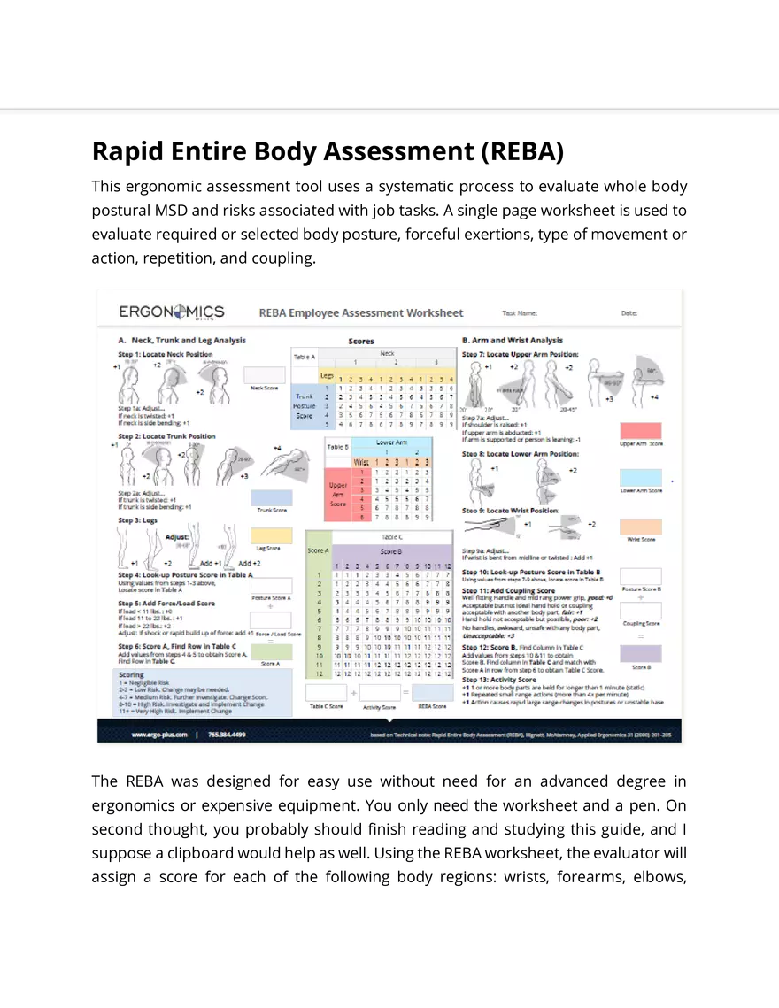 Rapid Entire Body Assessment (REBA) - Page 1