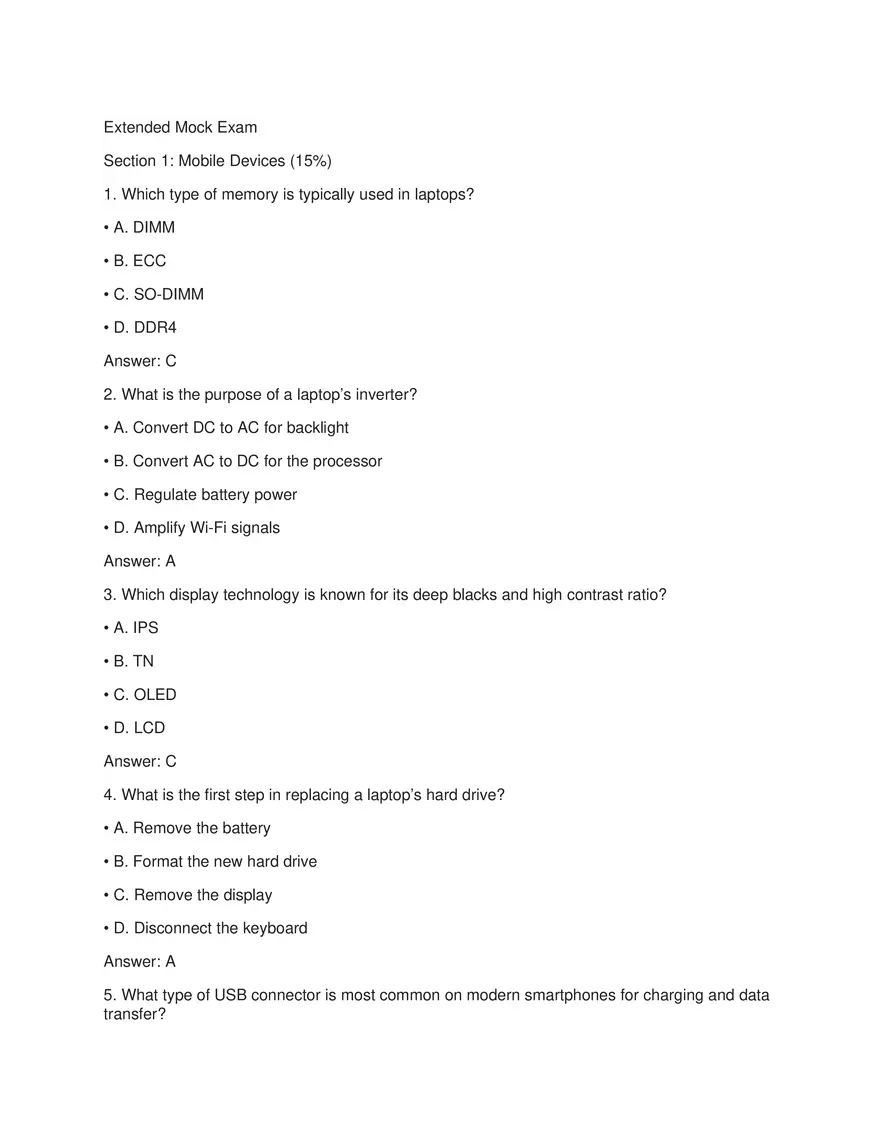 Mobile Devices Exam Answers - Page 1
