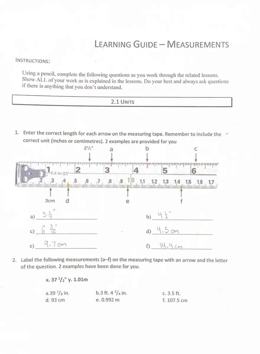 Measurements - Learning Guide - Page 1