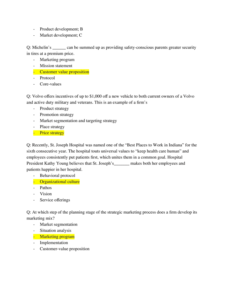 Marketing Fundamentals Midterm Answer Key Part 1 - Page 10
