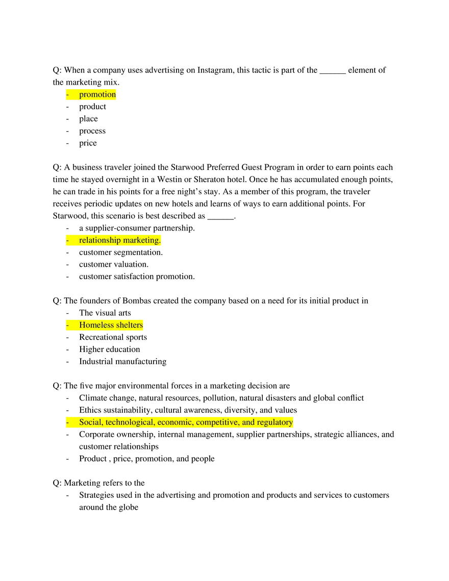 Marketing Fundamentals Midterm Answer Key Part 1 - Page 2