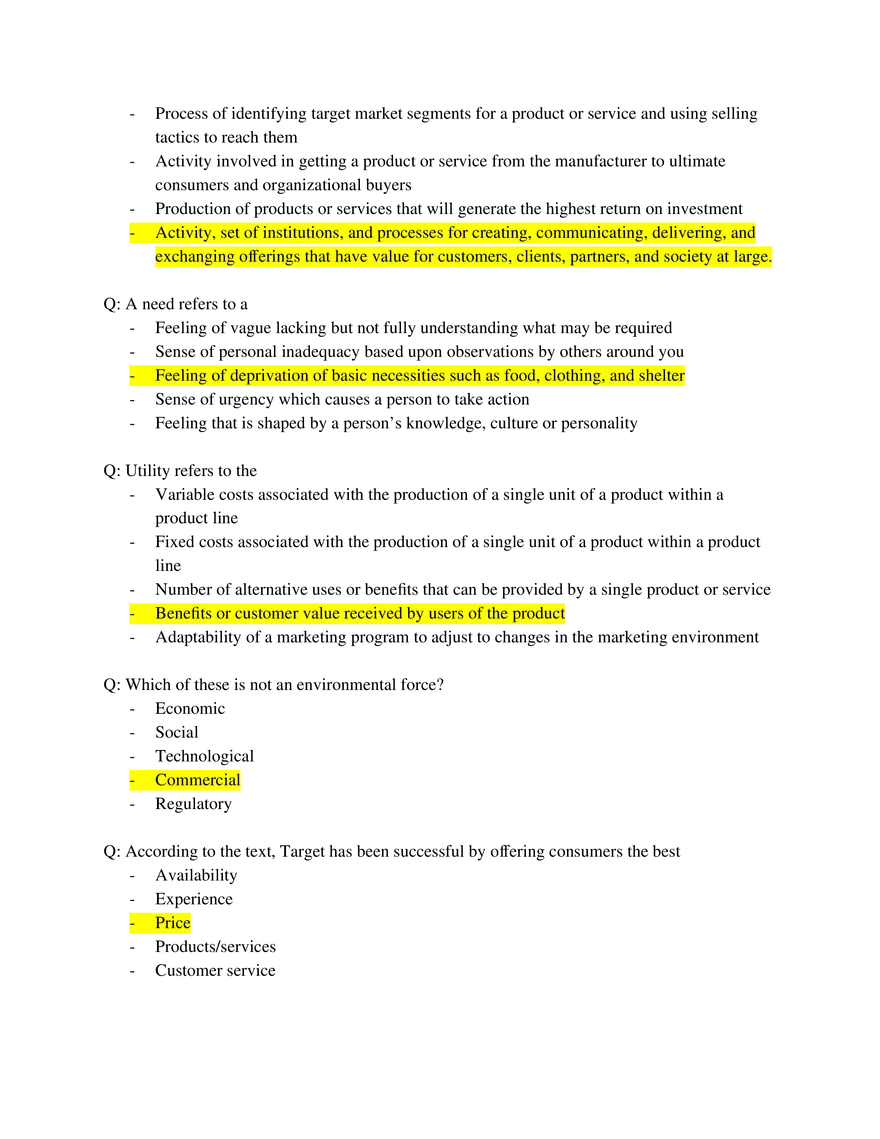 Marketing Fundamentals Midterm Answer Key Part 1 - Page 3