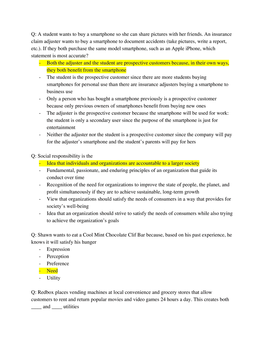Marketing Fundamentals Midterm Answer Key Part 1 - Page 6