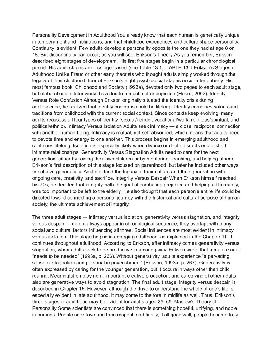 Personality Development in Adulthood Erikson’s Psychosocial Stages - Page 1