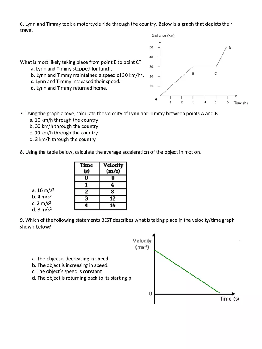 Speed, Velocity and Acceleration Quiz - Page 2