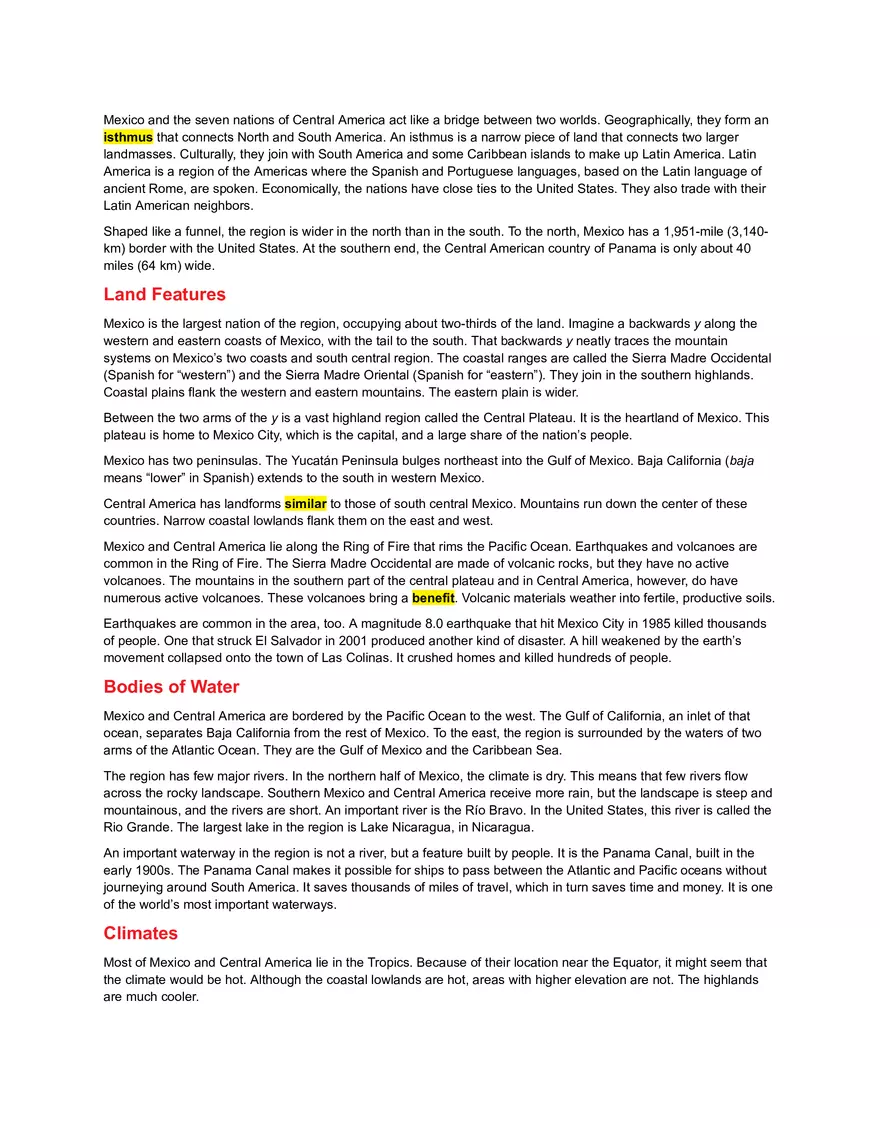 Geography and Cultural Significance of Mexico and Central America - Page 1