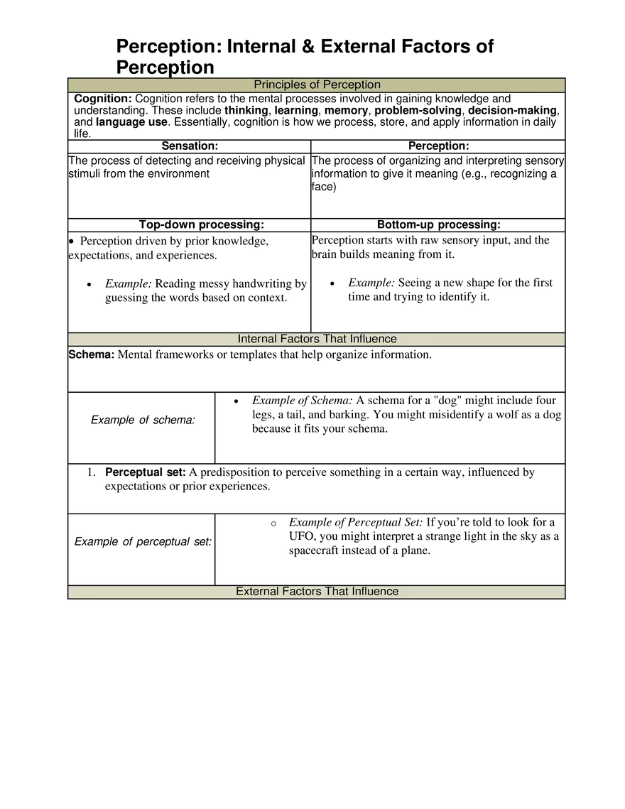 Perception - Internal and External Factors of Perception - Page 1