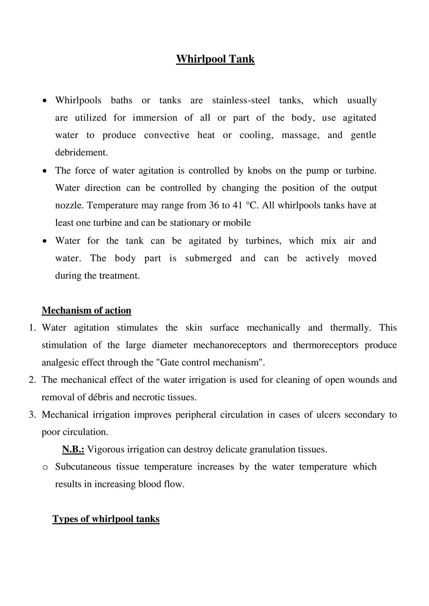 Whirlpool Tanks - Design, Function, and Therapeutic Use - Page 1